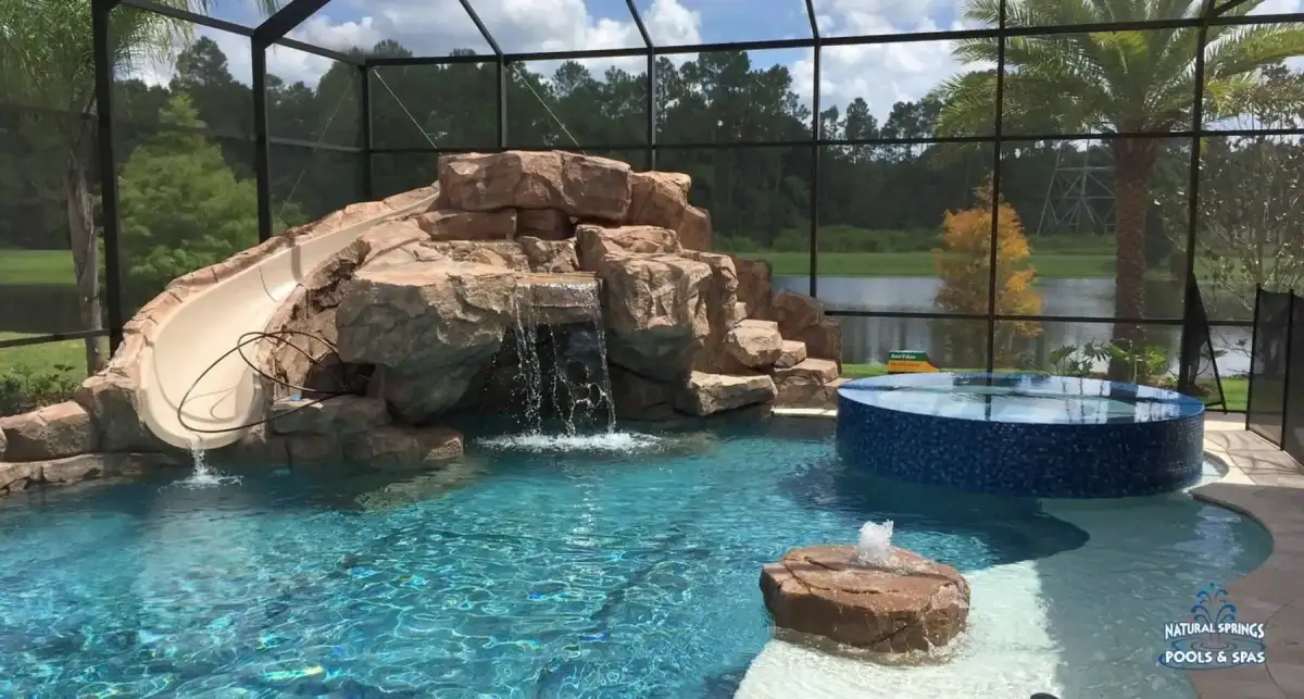 Screened pool waterfall builder serving Tampa Florida