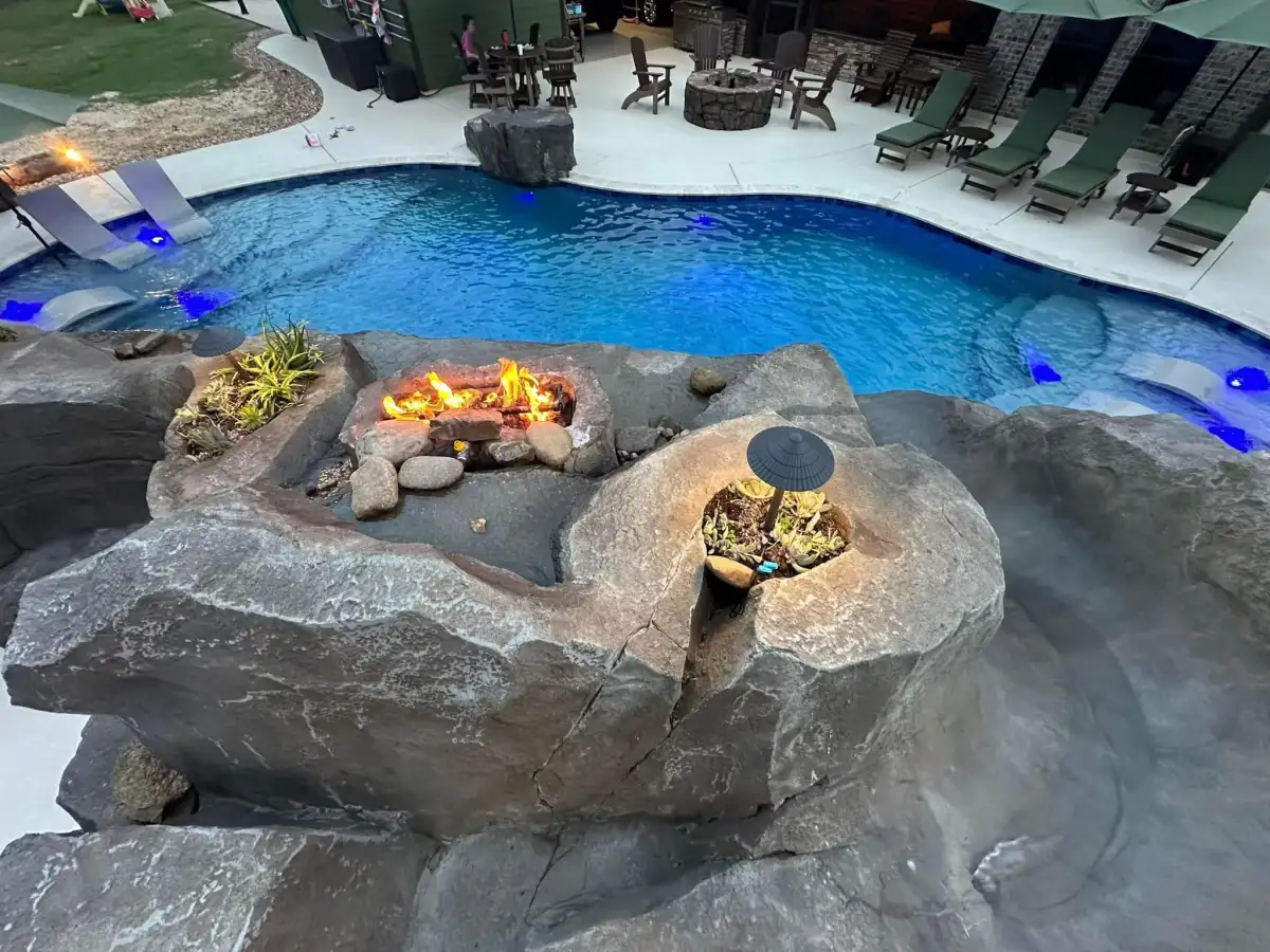 Aerial fire pit feature for Miami waterfront estate