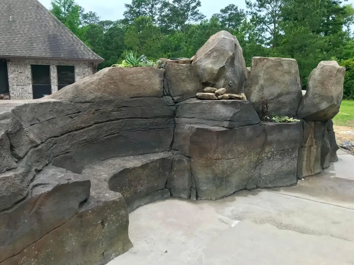 Sculpted grotto rock detail showing natural texture and cave ceiling formation